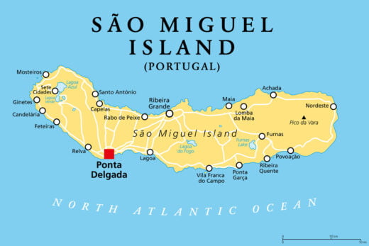 Sao Miguel Island, Azores, Portugal, Political Map, The Green Island