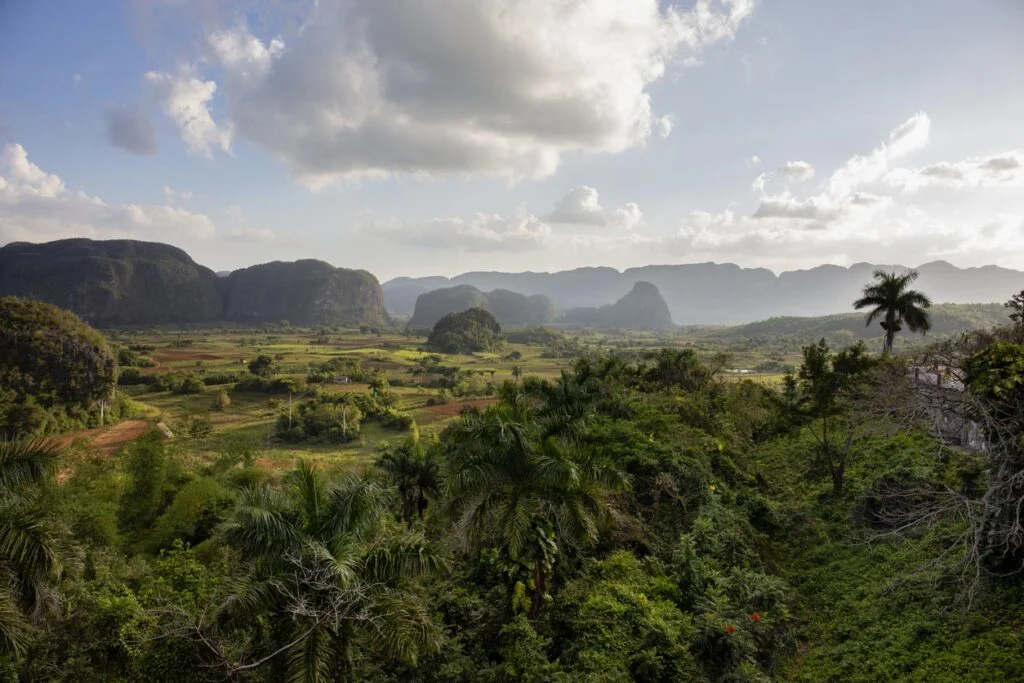 Vue panoramique sur le paysage avec mogotes dans la vallée de Vinales, Cuba